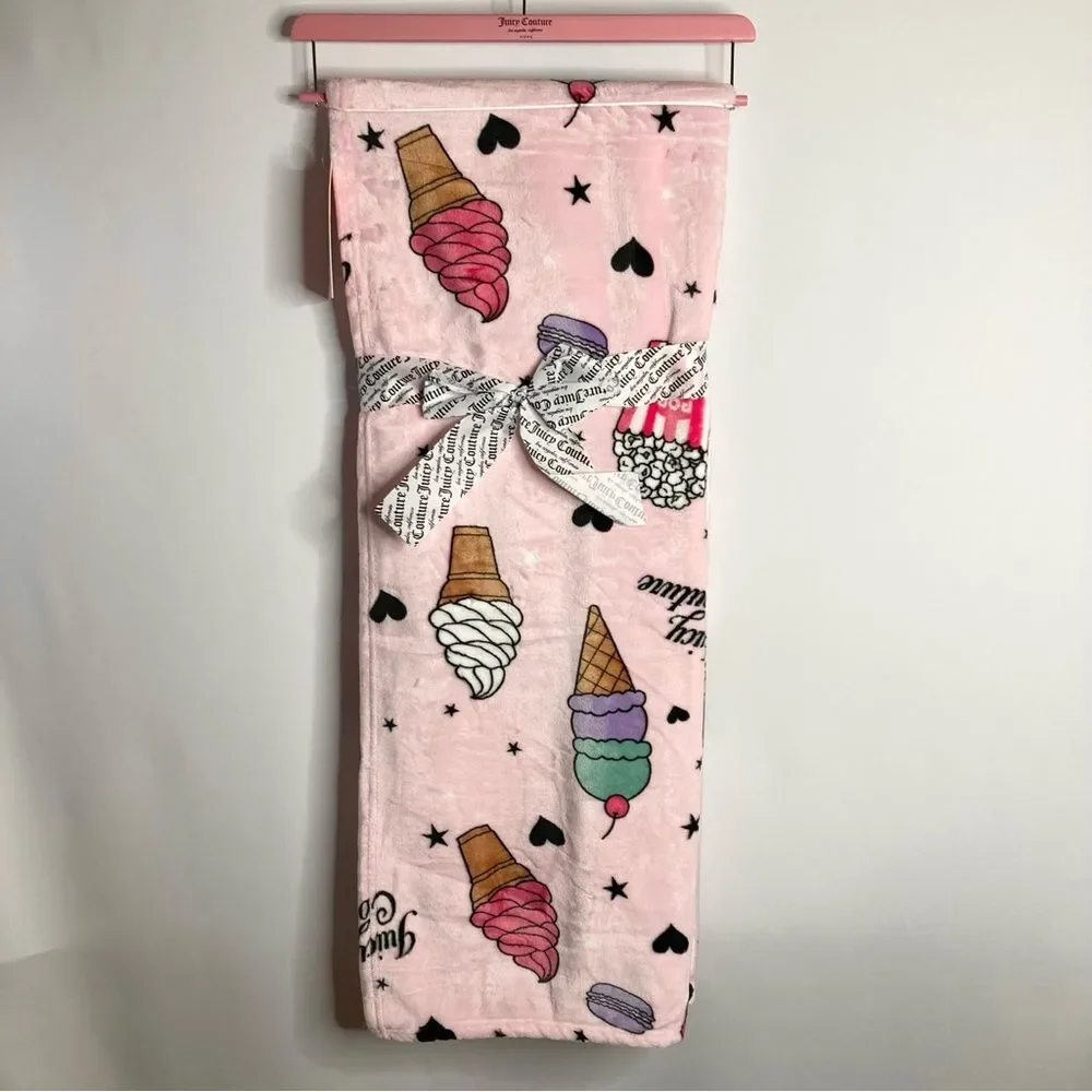 Juicy Couture Blanket Pink Sweets Ice Cream Plush Throw 50” x 70” NWT Soft